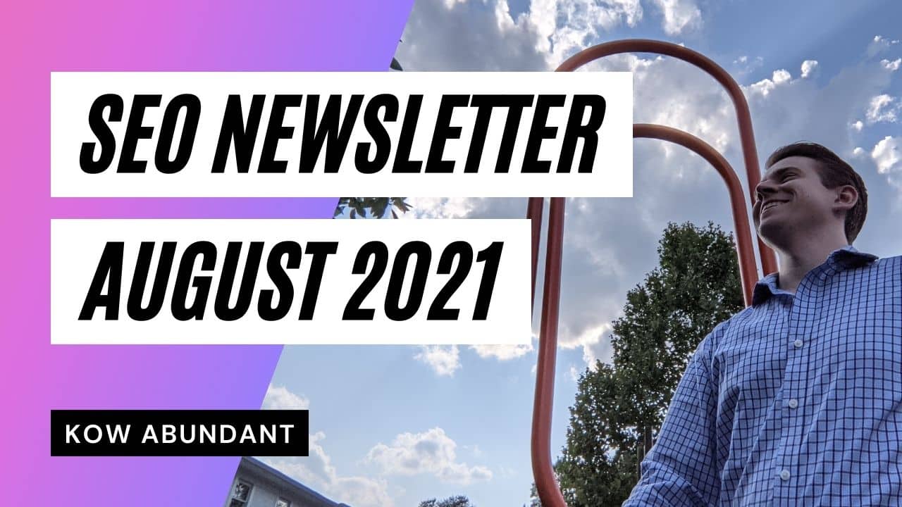 August SEO Newsletter for Small Businesses, image of owner Ted in front of his offer which has a giant orange paper clip in front of a beautiful blue sky with light shining through the clouds