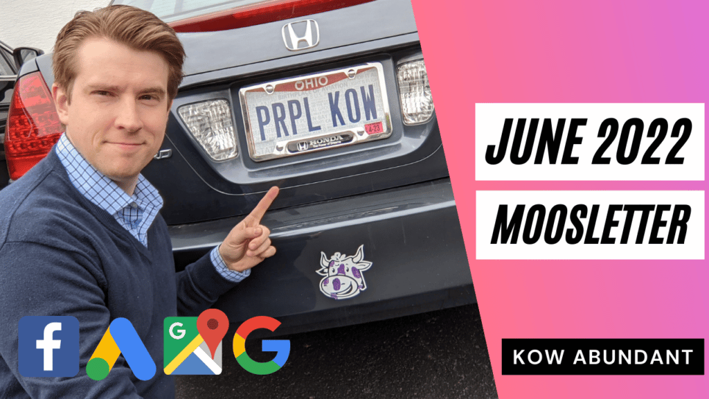 June Newsletter from Kow abundant. Sitting in front of the owners car with custom license plate shows off what is a purple Kow?