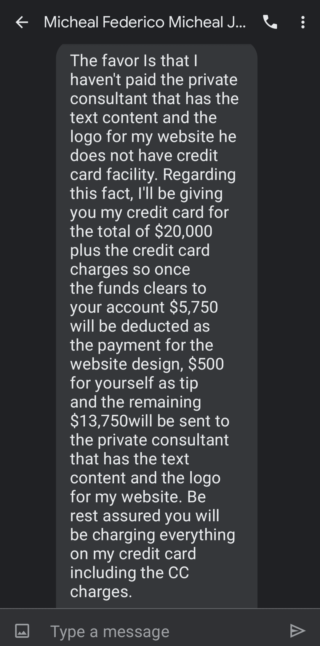 Text message from cyberscammers