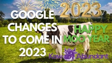 Google changes to come in 2023. Shows a cow with fireworks behind it welcoming the new year 2023. Happy Moo Year!