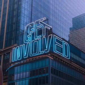 Get involved written on a skyscraper