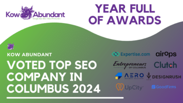 SEO award winner in Columbus Ohio as top SEO agency Kow Abundant. Cites many wins from various logos of companies.